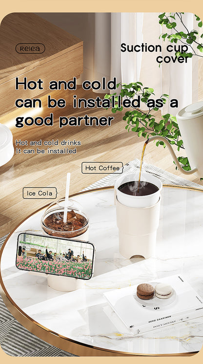 Multi-Purpose Anti-Spill Cup Holder with Suction Base & Detachable Phone Stand(black)