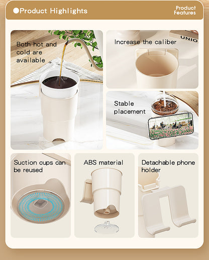 Multi-Purpose Anti-Spill Cup Holder with Suction Base & Detachable Phone Stand(white)