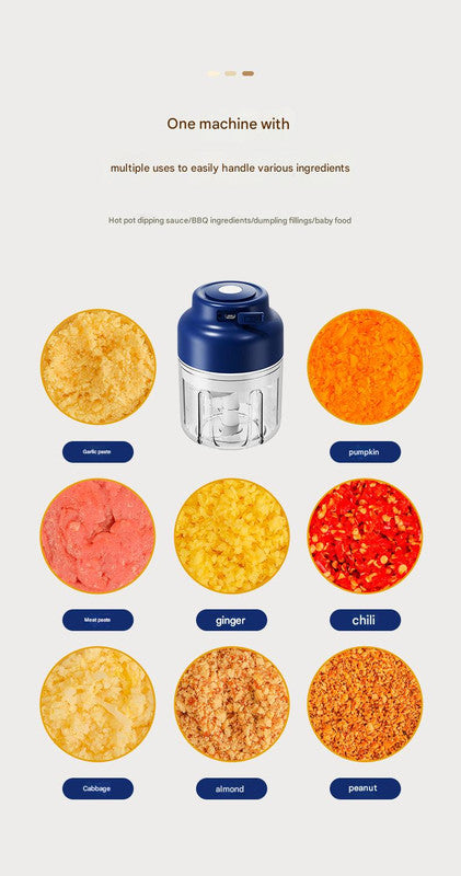 Powerful Mini Electric Food Chopper - USB Rechargeable Cordless Garlic & Meat Mincer(green 320ml + 6-blade knife)