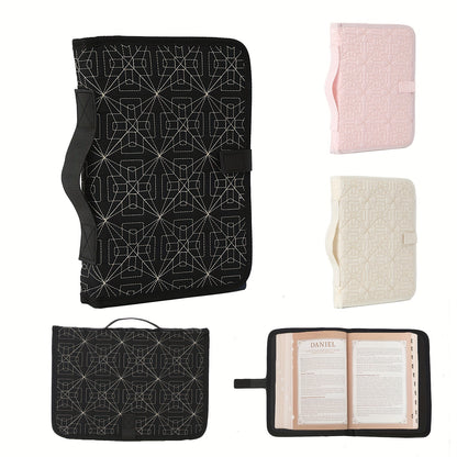 Pink Elegant Quilted Bible Cover - Protective Book Case with Carry Handle