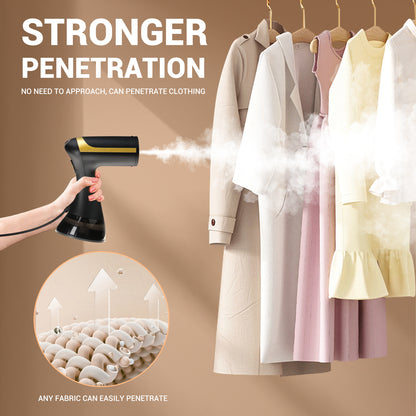 Black Powerful 1500W Handheld Garment Steamer - Portable Clothes Wrinkle Remover with Fast-Heat Technology and 350ml Tank for Home & Travel