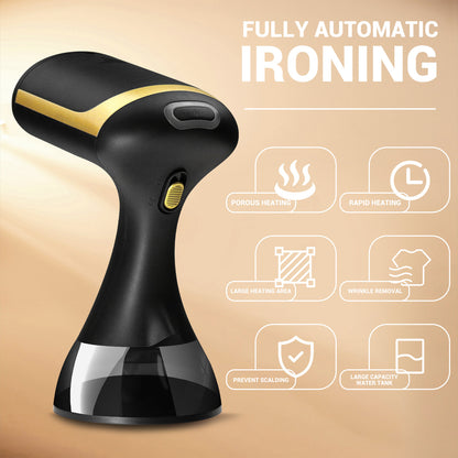 Black Powerful 1500W Handheld Garment Steamer - Portable Clothes Wrinkle Remover with Fast-Heat Technology and 350ml Tank for Home & Travel