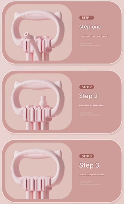 Pink Adjustable Resistance Chest Expander with 6 Levels - Cute Cat Ear Puller for Full Body Workout