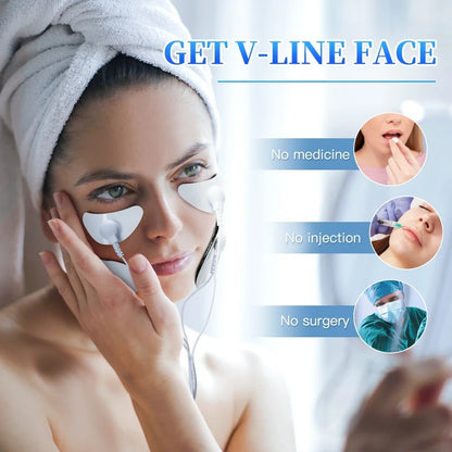 White EMS Microcurrent V-Line Face Lifting Massager - Rechargeable Facial Toning Device for Wrinkles & Skin Tightening
