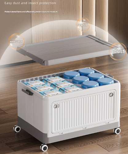 Size L Brown Collapsible Storage Box with Wheels and Telescopic Handle - Stackable Folding Crate for Car & Home