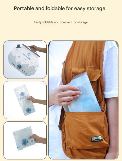 2 Pcs Grey 8L Foldable Water Bag - Large Capacity Portable Water Carrier with Spigot for Camping & Outdoors