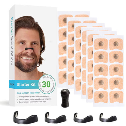 Black Square Anti-snoring Patch Set (30 Pairs of patches) Magnetic Nasal Dilator Kit for Snoring Relief - Reusable Multi-Size Sleep & Sport Breathing Aid