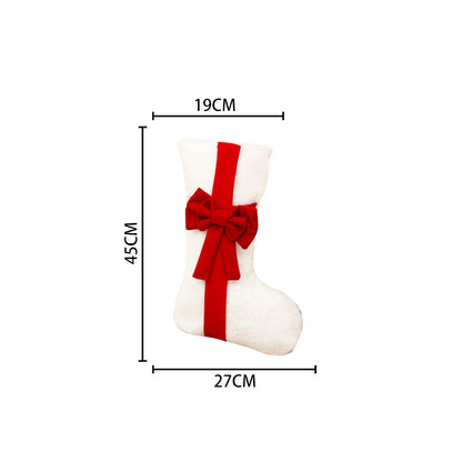 2 Pcs Red Stitching White Bow Luxurious Velvet Christmas Stocking with Elegant Bow - Large 45cm Holiday Mantel Decoration