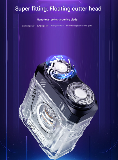 Green and Black Cyberpunk Mini Electric Shaver - Portable Dual-Head Razor with LED Display & USB-C Charging