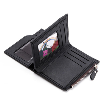 Brown Men's Slim Vertical Bifold Wallet - PU Leather Card Holder with Zipper Coin Pocket and ID Window