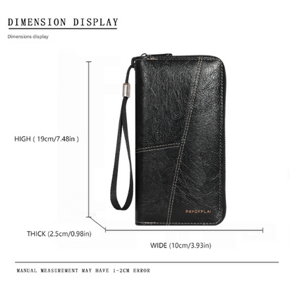 Black Men's Long Zipper Wallet Clutch - PU Leather Wristlet with Phone and Card Slots
