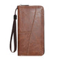 Brown Men's Long Zipper Wallet Clutch - PU Leather Wristlet with Phone and Card Slots