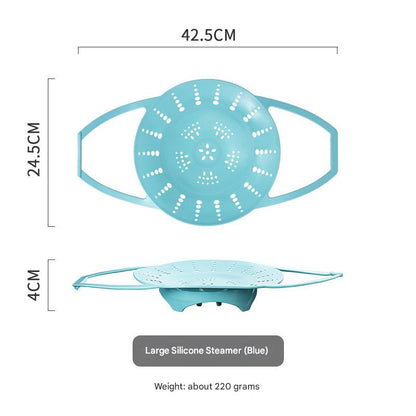 Large Blue Flexible Silicone Steamer Basket with Heat-Resistant Handles - Food-Grade Vegetable Steamer Insert for Pots & Pans