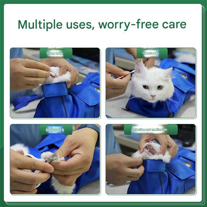 Size L Blue Multi-Functional Cat Grooming Bag - Anti-Scratch Restraint Pouch for Nail Trimming and Vet Visits