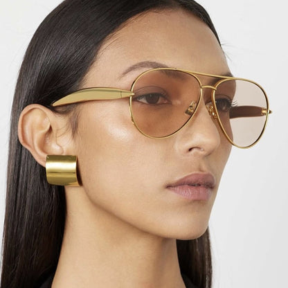 Style C2 Gold Frame Orange Lenses Chic Oversized Aviator Sunglasses - Retro Metal Frame with UV400 Protection for Women
