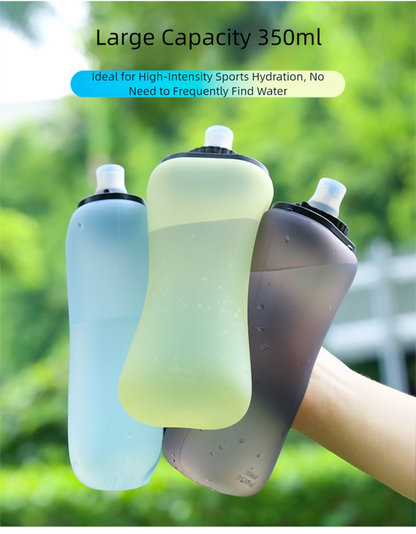 Blue Collapsible Handheld Running Flask - 350ml Lightweight Silicone Water Bottle with Bite Valve