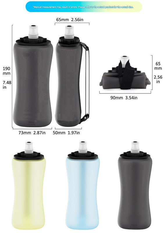 Black Collapsible Handheld Running Flask - 350ml Lightweight Silicone Water Bottle with Bite Valve