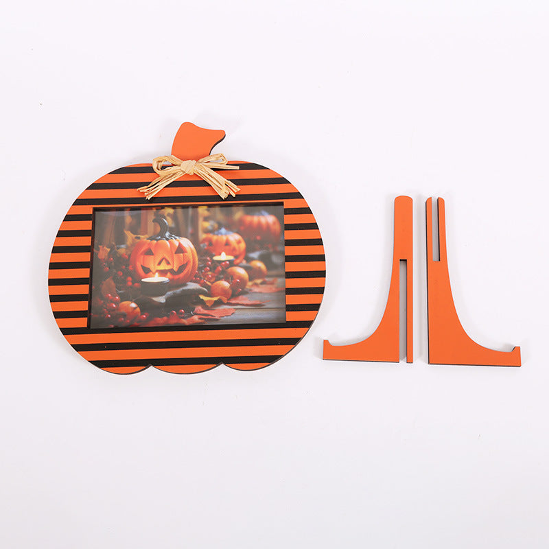 Black and Orange Polka Dot Pattern Festive Pumpkin Photo Frame - Rustic Halloween Tabletop Picture Holder