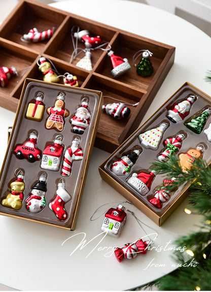Style B Colorful Whimsical Miniature Glass Christmas Ornament Set - 9pc Retro Holiday Collection