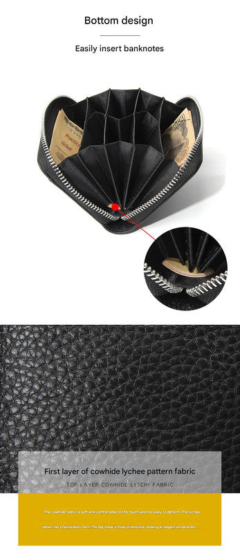 Genuine Leather RFID Blocking Accordion Card Holder & Coin Purse - Large Capacity Zip Wallet(red)