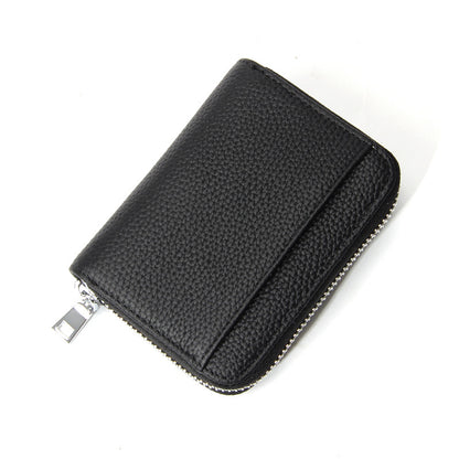 Genuine Leather RFID Blocking Accordion Card Holder & Coin Purse - Large Capacity Zip Wallet(black)