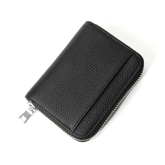 Genuine Leather RFID Blocking Accordion Card Holder & Coin Purse - Large Capacity Zip Wallet(black)