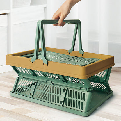 Large Collapsible Storage Basket with Handles - Portable Folding Crate for Shopping, Picnics & Car Trunk(Brown )