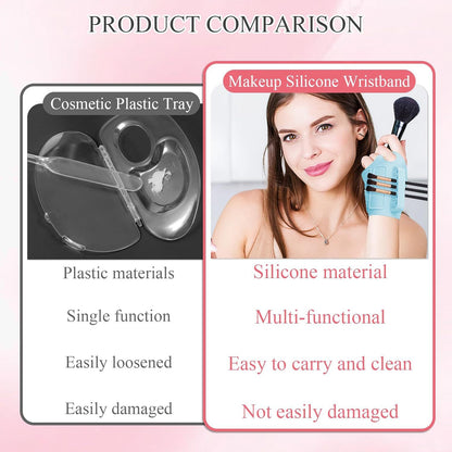 2pc Multi-Functional Silicone Makeup Artist Wristband - Wearable Palette, Brush Holder & Cleaner(Purple)