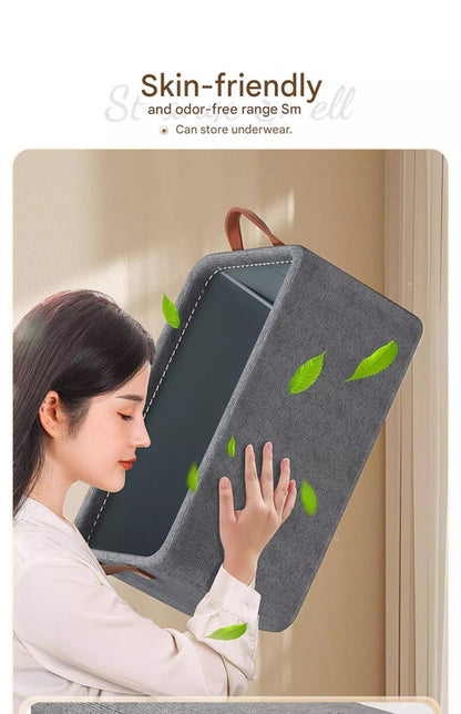2pc Foldable Fabric Storage Bin with Steel Frame & Handles - 26L Stackable Closet Organizer(Khaki)