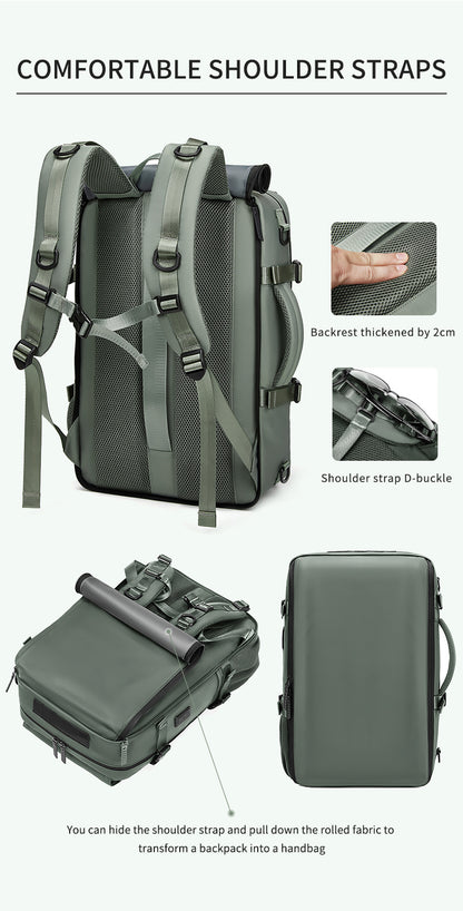4-in-1 Convertible Travel Backpack & Briefcase - Large Capacity, 16" Laptop Compartment, USB Port(Dark Green)