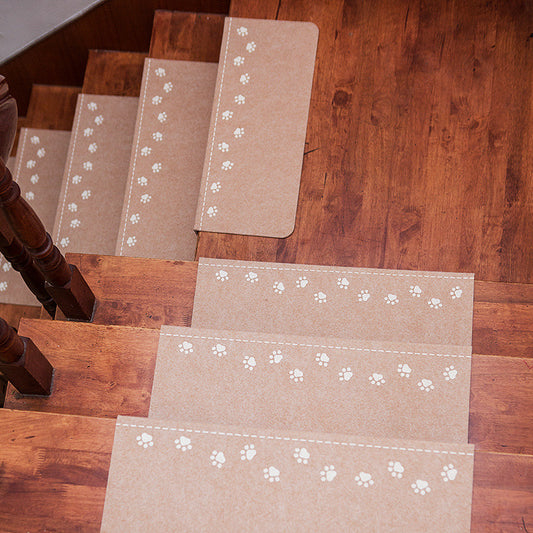 3-Pack Beige Non-Slip Luminous Stair Treads - Self-Adhesive Pet Paw Print Stair Mats 55x22x4.5cm