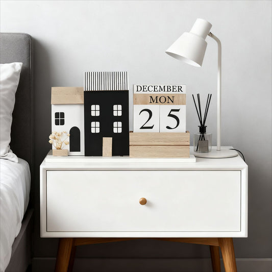 European Vintage House Perpetual Calendar - Wooden Home Decor Office Desk Calendar & Festive Gift