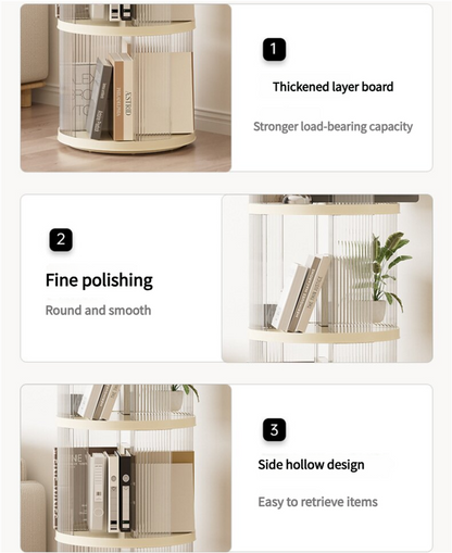 Rotating circular bookshelf 2 layers- Cream White Multi-Layer Storage Rack, 40.5x40.5x69.5cm (ABS+PET)