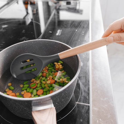 Beechwood & silicone slotted spoon charcoal